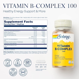 Foto 2 | Foto 2 | Suplemento De Complejo De Vitamina B Solaray, 100 Mg, Vegano, 50 Unidades - Venta Internacional.