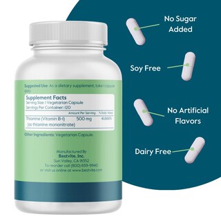 Foto 2 | Foto 2 | Suplemento Bestvite De Vitamina B-1 (tiamina) 500 Mg 120 Cápsulas - Venta Internacional.