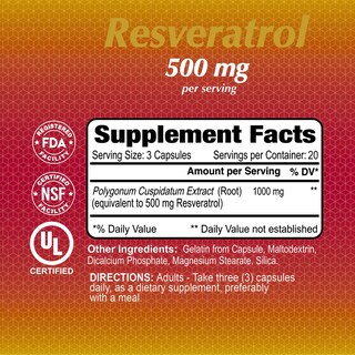Foto 2 | Foto 2 | Suplemento Alfa Vitamins Resveratrol 1000 Mg 60 Cápsulas - Venta Internacional.
