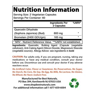 Foto 2 | Foto 2 | Suplemento Best Naturals Quercetina 800 Mg Con Bromelina 165 Mg - Venta Internacional.