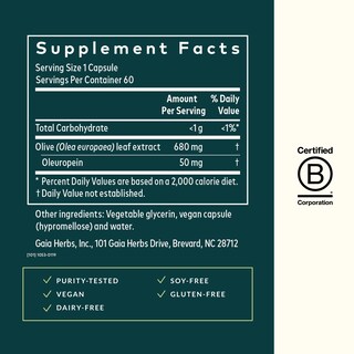 Foto 2 | Foto 2 | Suplemento De Extracto De Hoja De Olivo De Gaia Herbs 60 Cápsulas Veganas - Venta Internacional.