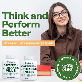 Foto 4 | Foto 4 | Cápsulas De Cafeína Y Teanina Purisure 100 Mg + 200 Mg 120 Días - Venta Internacional.