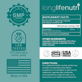 Foto 2 | Foto 2 | Suplemento Longlifenutri Spermidine 20 Mg 180 Cápsulas Veganas - Venta Internacional.