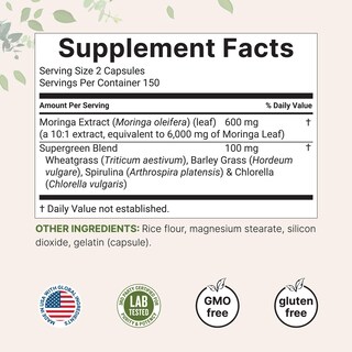 Foto 2 | Foto 2 | Suplemento Con Microingredientes: Moringa Oleifera, 6000 Mg, 300 Cápsulas - Venta Internacional.