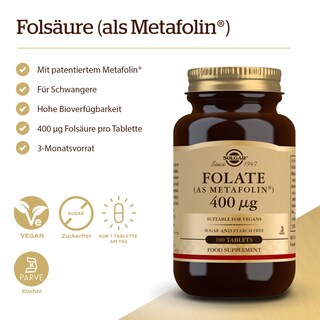 Foto 2 | Foto 2 | Suplemento De Folato Solgar 666 Mcg Dfe (metafolina 400 Mcg) 100 Tabletas - Venta Internacional.