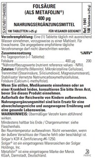 Foto 4 | Foto 4 | Suplemento De Folato Solgar 666 Mcg Dfe (metafolina 400 Mcg) 100 Tabletas - Venta Internacional.