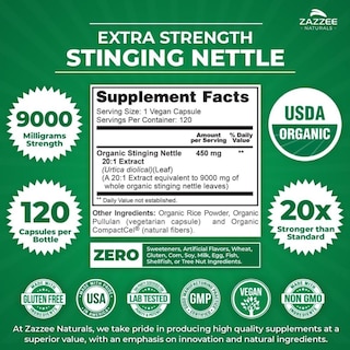 Foto 3 | Foto 3 | Suplemento Zazzee Naturals Ortiga Orgánica 9,000 mg 120 Cápsulas Salud Prostática Inmunológica y Respiratoria