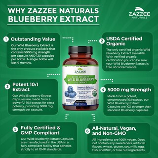Foto 7 | Foto 7 | Suplemento De Extracto Orgánico De Arándanos Silvestres Del Usda De Zazzee, 5000 Mg - Venta Internacional.