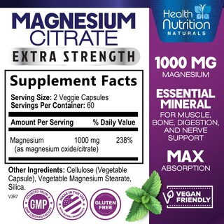 Foto 2 | Foto 2 | Suplemento Health Nutrition Naturals Citrato De Magnesio 1000 Mg - Venta Internacional