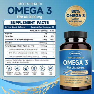 Foto 2 | Foto 2 | Aceite De Pescado Zebora Triple Strength Omega-3 2000 Mg 120 Cápsulas Blandas - Venta Internacional.