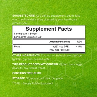 Foto 2 | Foto 2 | Suplemento De Vitaminas Prenatales, Ácido Fólico, 1000 Mcg, 500 Cápsulas Blandas - Venta Internacional.