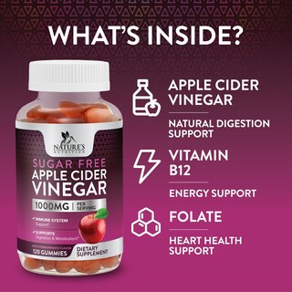 Foto 7 | Foto 7 | Suplemento Nature's Nutrition, Gomitas De Vinagre De Manzana, 1000 Mg - Venta Internacional.