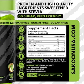 Foto 2 | Foto 2 | Gomitas De Monohidrato De Creatina Supplement Sakoon Nutrition 5000 Mg - Venta Internacional.