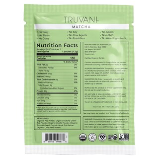 Foto 2 | Foto 2 | Proteína En Polvo Truvani Vegan Pea Matcha, 20 G, Orgánica, 1 Porción - Venta Internacional.