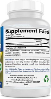 Foto 5 | Foto 5 | Suplemento Best Naturals L-triptófano 1000 Mg 60 Comprimidos 3 piezas- Venta Internacional.