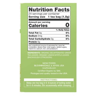 Foto 2 | Foto 2 | Descafeinado Green Tranquility De Tea Now Foods Con Limón Y Mirto, 24 Bolsas - Venta Internacional.