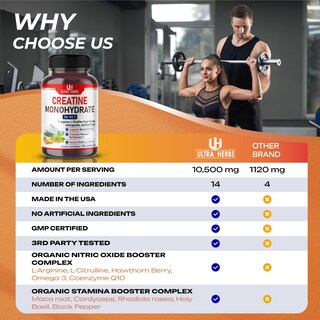 Foto 2 | Foto 2 | Suplemento Ultra Herbs Ultra Creatina 9800 Mg Con Ginseng 4000 Mg - Venta Internacional.