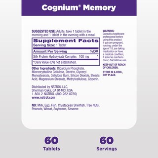 Foto 5 | Foto 5 | Suplemento Natrol Cognium Memory Silk Protein 100 Mg 60 Comprimidos - Venta Internacional
