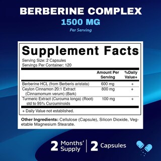 Foto 2 | Foto 2 | Suplemento Vitamático De Berberina 1500 Mg Con Canela De Ceilán - Venta Internacional.