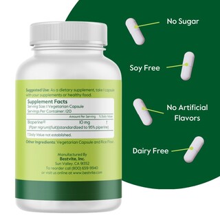 Foto 2 | Foto 2 | Suplemento Bestvite Bioperine 10 Mg 120 Cápsulas Vegetarianas - Venta Internacional.