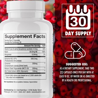 Foto 6 | Foto 6 | Suplemento Dr. Emil Berberine En Cápsulas De 500 Mg Con Canela Durante 30 Días - Venta Internacional.