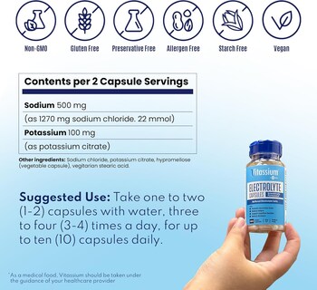 Foto 5 | Foto 5 | Cápsulas Electrolíticas Vitassium 500 Mg De Sodio 100 Mg De Potasio - Venta Internacional.