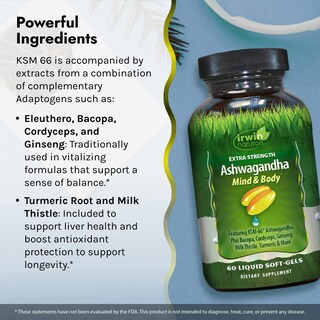 Foto 6 | Foto 6 | Suplemento Irwin Naturals Ashwagandha Extra Strength 60 Cápsulas Blandas - Venta Internacional.
