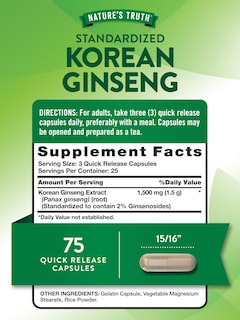 Foto 2 | Foto 2 | Suplemento Nature's Truth, Cápsulas De Ginseng Coreano, 75 Unidades - Venta Internacional.