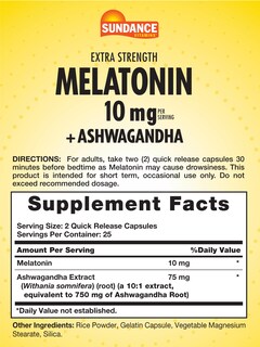 Foto 2 | Foto 2 | Complemente 10 Mg De Melatonina De Sundance Con Ashwagandha 50 Cápsulas - Venta Internacional.
