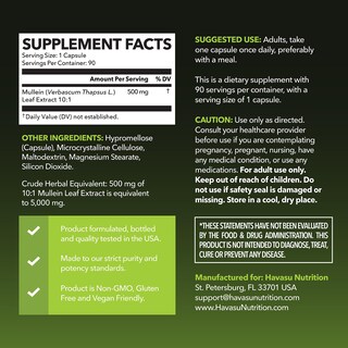 Foto 2 | Foto 2 | Suplemento Havasu Nutrition Mullein Leaf 5000 Mg 90 Cápsulas - Venta Internacional.