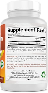 Foto 5 | Foto 5 | Suplemento Best Naturals De Óxido De Magnesio 500 Mg 180 Comprimidos - Venta Internacional.