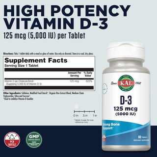 Foto 2 | Foto 2 | Vitamina D3 Kal 5000 UI 125 mcg 60 Tabletas- Venta Internacional
