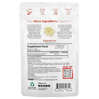 Foto 2 | Foto 2 | Suplemento De Microingredientes Vitamina K2 Mk-7 200 Mcg 300 Cápsulas Blandas - Venta Internacional.
