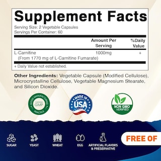 Foto 2 | Foto 2 | Suplemento Vitamático De Fumarato De L-carnitina 1000 Mg 120 Cápsulas - Venta Internacional.