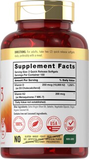 Foto 2 | Foto 2 | Complemente Las 300 Cápsulas Blandas De Vitamina K2 Y D3 De Carlyle - Venta Internacional.