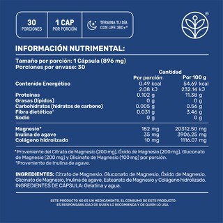 Foto 5 | Foto 5 | Life 360+ Magnesium Blend | 30 Cápsulas Por Envase | Colágeno Hidrolizado  Inulina De Agave  Citrato  Gluconato  Óxido Y Glicina