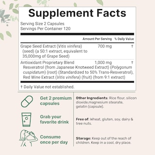 Foto 2 | Foto 2 | Suplemento Con Microingredientes: Extracto De Semilla De Uva 36000 Mg - Venta Internacional.