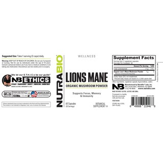 Foto 6 | Foto 6 | Suplemento Alimenticio Nutrabio Lions Mane Mushroom 60 Cápsulas - Venta Internacional