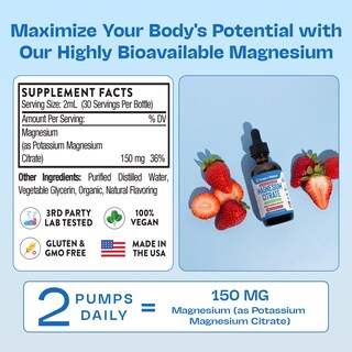 Foto 5 | Foto 5 | Suplemento Líquido De Citrato De Magnesio En Gotas 150 Mg 60 Ml Vegano - Venta Internacional.