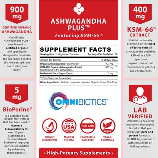 Foto 2 | Foto 2 | Suplemento Omnibiotics De Ashwagandha Orgánica 1300 Mg 120 Cápsulas - Venta Internacional.