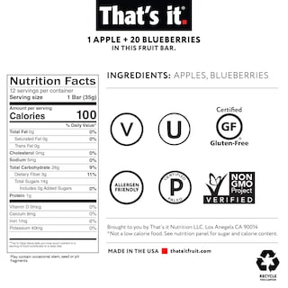 Foto 2 | Foto 2 | Bar De Frutas Eso Es Todo. Apple + Blueberry 100% Natural (paquete De 12) - Venta Internacional.