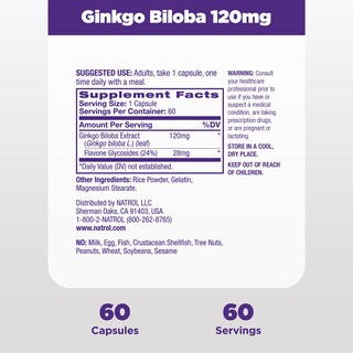 Foto 5 | Foto 5 | Suplemento Natrol Brain Health Ginkgo Biloba 120 Mg 60 Cápsulas - Venta Internacional.