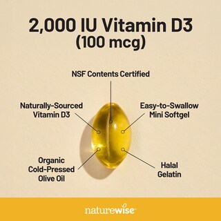 Foto 3 | Foto 3 | Suministro De Vitamina D3 Naturewise De 2000 Ui (50 Mcg) Para 200 Días 200 Unidades - Venta Internacional.