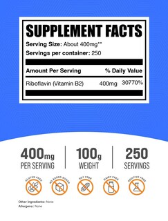 Foto 2 | Foto 2 | Suplemento Bulksupplements.com Riboflavina 400 Mg De Vitamina B2 - Venta Internacional.