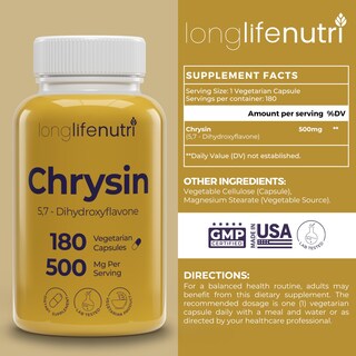 Foto 2 | Foto 2 | Suplemento Longlife Nutri Chrysin 500 Mg 180 Cápsulas Vegetariano - Venta Internacional.