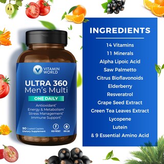Foto 5 | Foto 5 | Suplemento Multivitamínico Vitamin World Ultra 360 Para Hombres 90 Comprimidos - Venta Internacional.