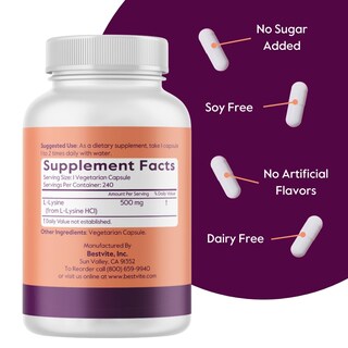 Foto 3 | Foto 3 | Suplemento Bestvite L-lisina 500 Mg X 240 Cápsulas - Vegano - Venta Internacional.