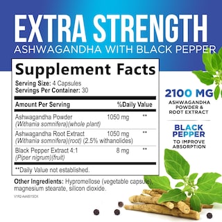 Foto 2 | Foto 2 | Suplemento Health Nutrition Naturals Ashwagandha 2100 Mg - Venta Internacional.