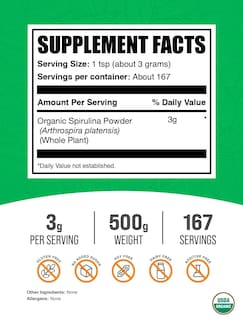 Foto 2 | Foto 2 | Supplement Bulksupplements.com Espirulina Orgánica En Polvo 500 G - Venta Internacional.