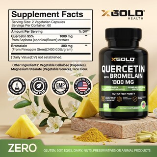 Foto 2 | Foto 2 | Suplemento X Gold Health Quercetina Y Bromelina 1300 Mg 120 Cápsulas - Venta Internacional.